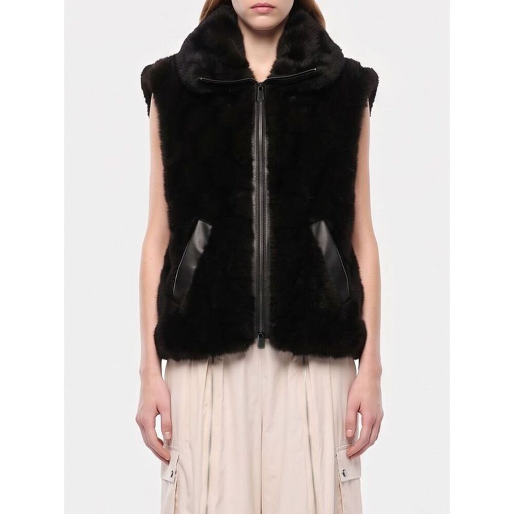 Pinko Women Pinko Hooded Faux Fur Waistcoat With Zip Closure